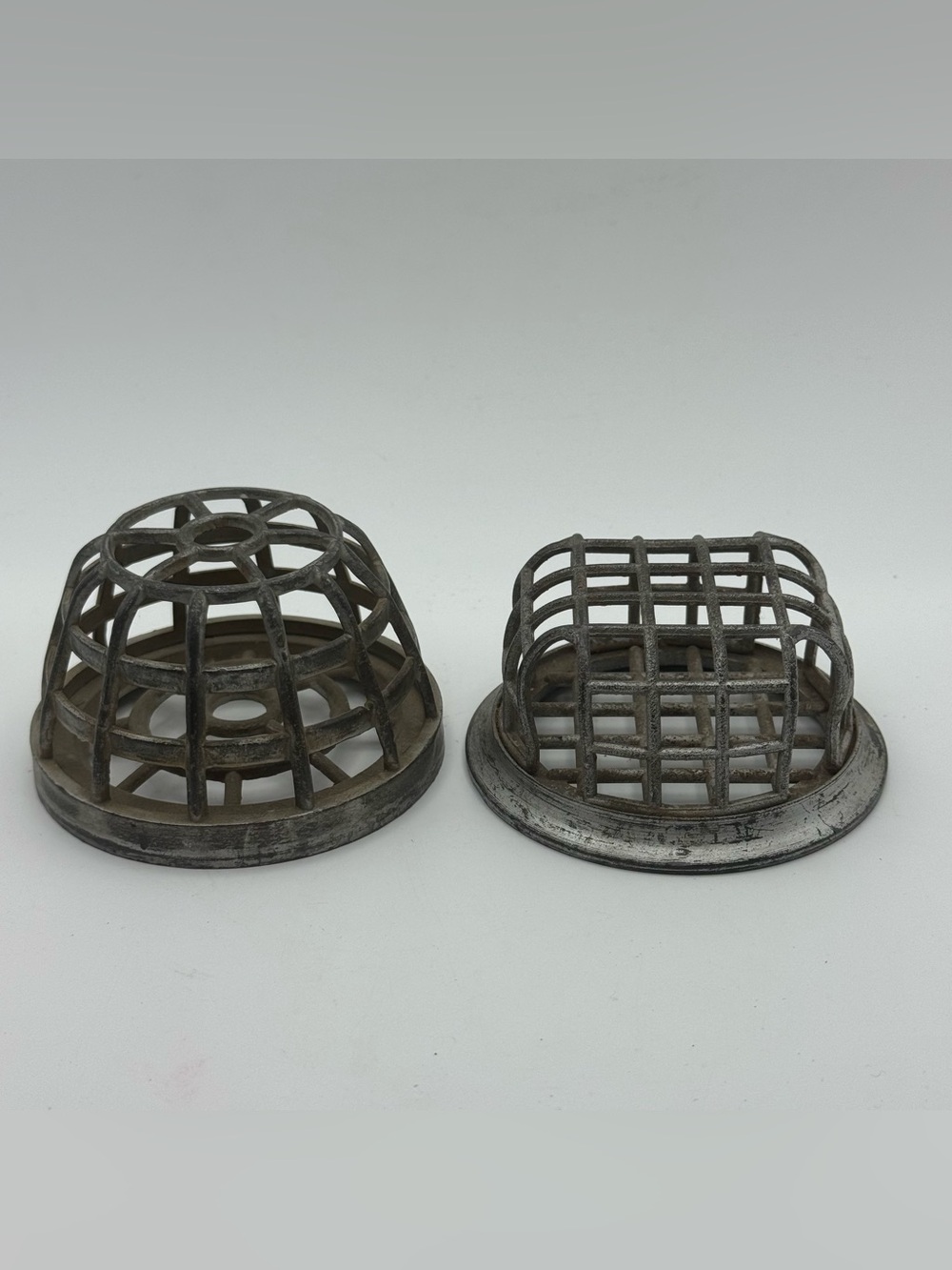 Vintage Metal Cage Flower Frogs Set of 2 Round Grid Floral Arrangers